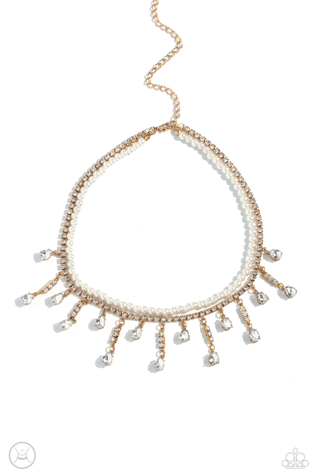 Lessons in Luxury - Gold (White Rhinestone/Pearl) Choker Necklace