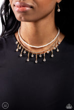 Load image into Gallery viewer, Lessons in Luxury - Gold (White Rhinestone/Pearl) Choker Necklace
