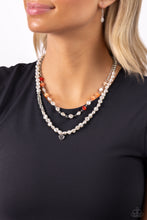 Load image into Gallery viewer, Pearl Pact - Orange (Cat&#39;s Eye Disc) Silver Heart Necklace
