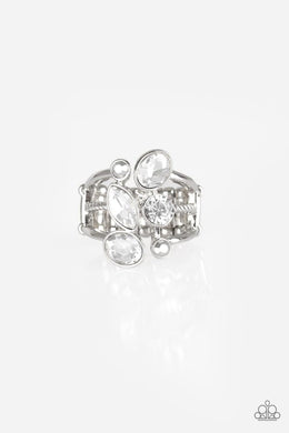 Metro Mingle - Silver (White and Hematite Rhinestone) Ring freeshipping - JewLz4u Gemstone Gallery