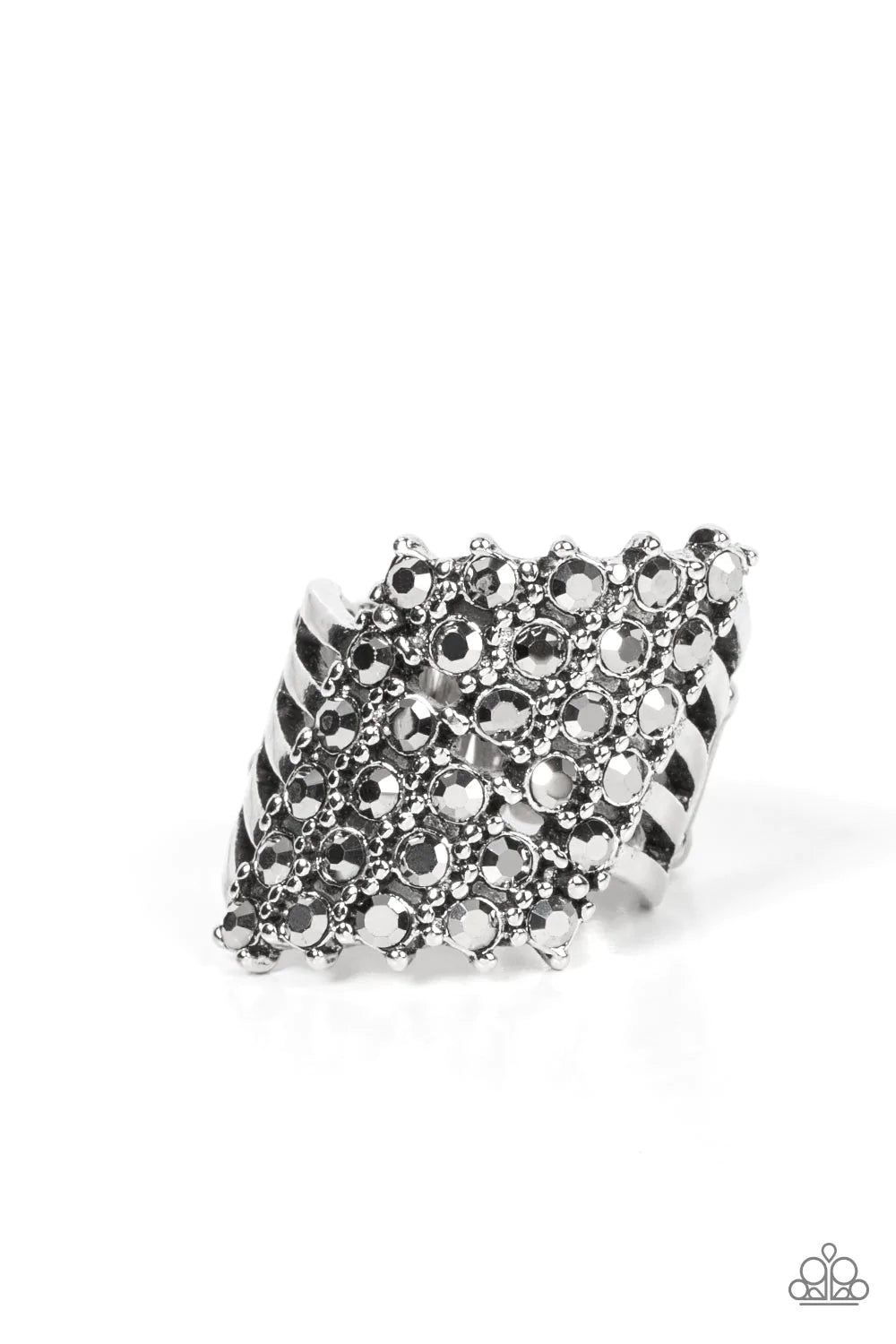 Slanted Smolder - Silver (Hematite) Ring